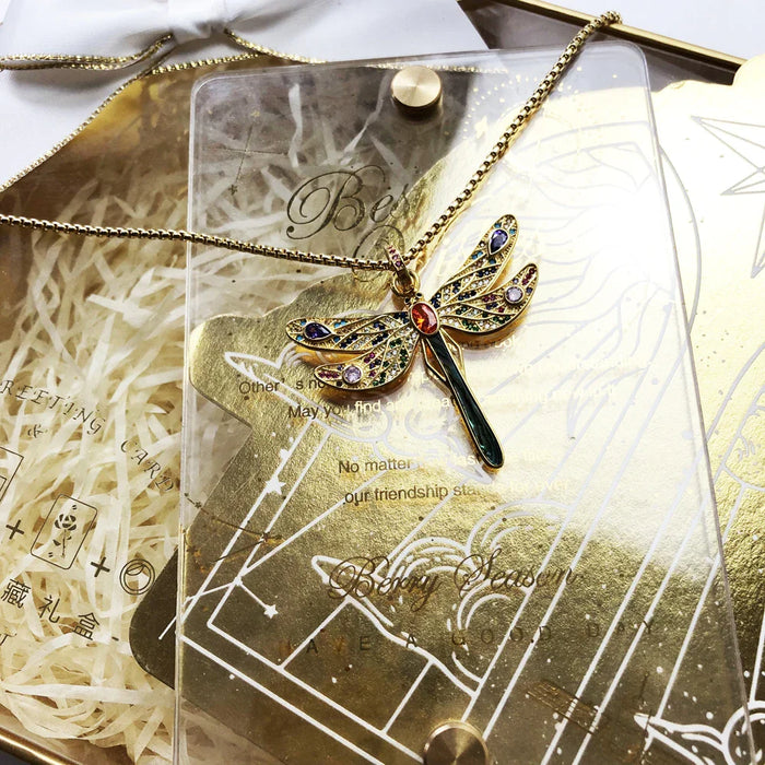 925 Sterling Silver Golden Dragonfly Necklace Jewelry For Women