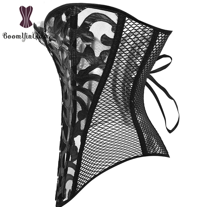 Mesh Net Corset Black White See Through Bustier For Alluring Slimming And Breathability