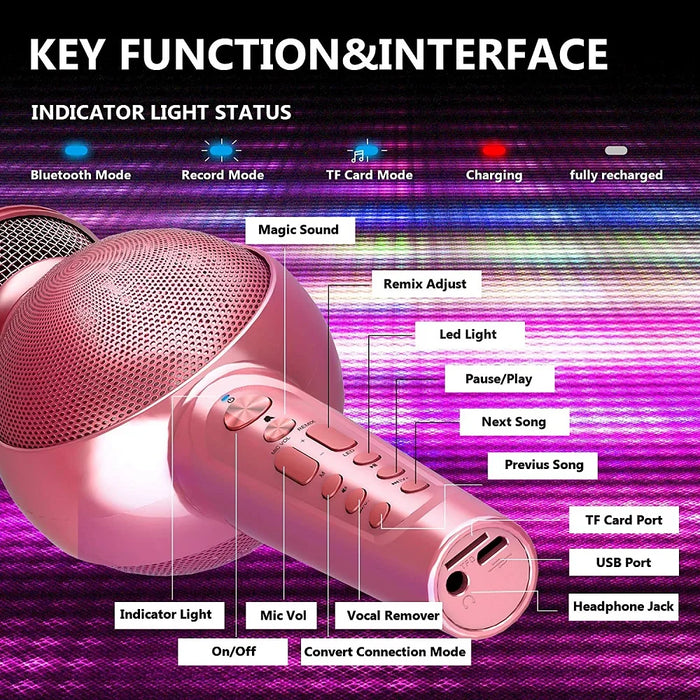 Wireless Bluetooth Karaoke Mic For Phone Led Light Magic Sound Portable