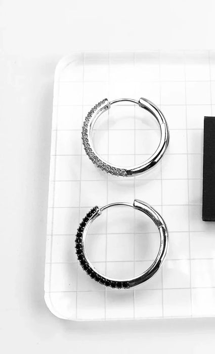 925 Sterling Silver Hinged Hoop Creole Pave Earrings Europe Style Glam Fashion Jewelry For Women