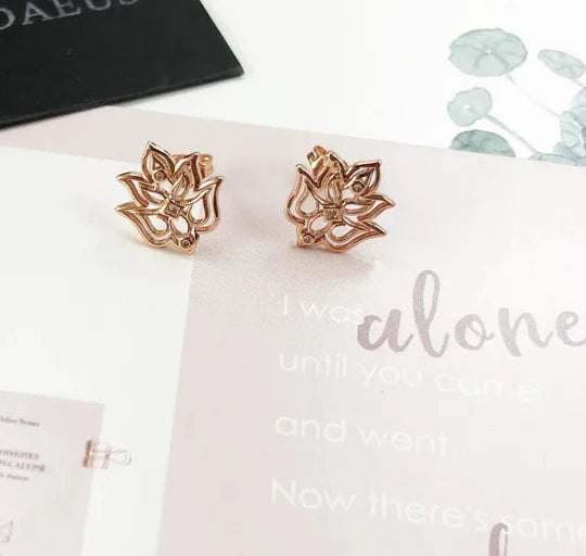 925 Sterling Silver Rose Gold Flower Stud Earrings Europe Style Fine Jewelry