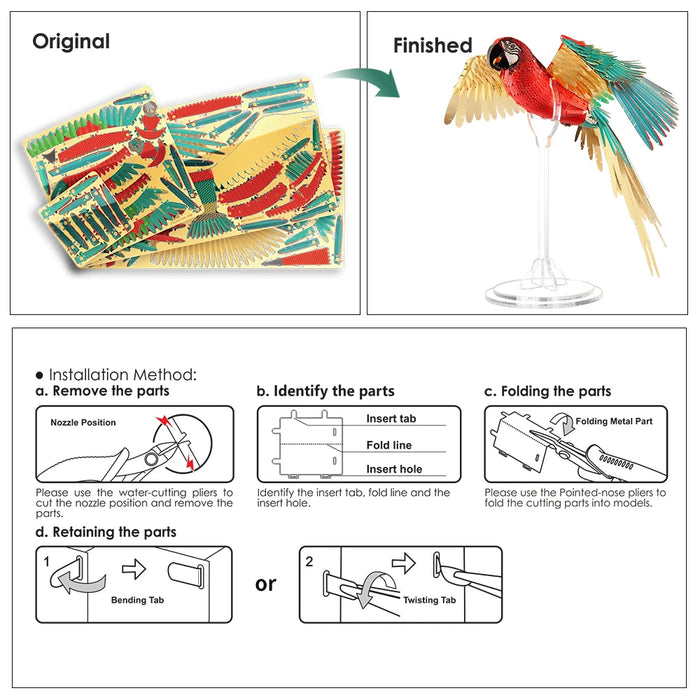 Scarlet Macaw 3D Puzzle With Acrylic Stand Diy Model Kit For Adults