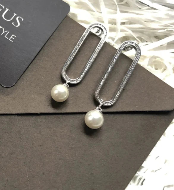 925 Sterling Silver Stylish Pearl Drop Earrings For Women