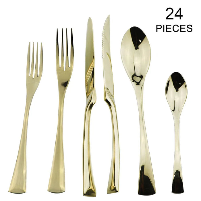 24 Piece Stainless Steel Dinnerware Set Black Cutlery Tableware