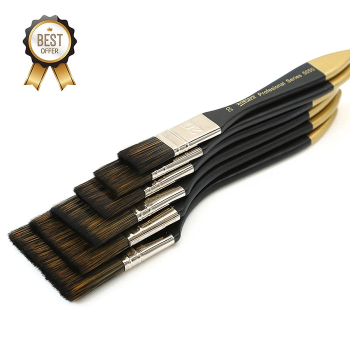 6 Piece Flat Paint Brush Set For Varnishes Acrylics Watercolours Wood Furniture And More