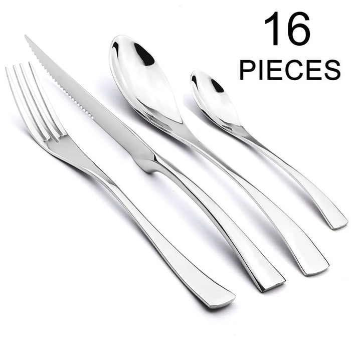 16 Piece Stainless Steel Black Cutlery Set For Kitchen Tableware