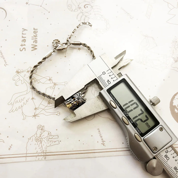 925 Sterling Silver Skull Knight Karma Wheel Chain Bracelet Unisex Party