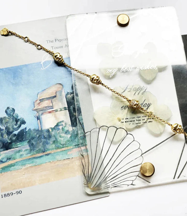 925 Sterling Silver 5 Skulls Gold Bracelet Chain For Women