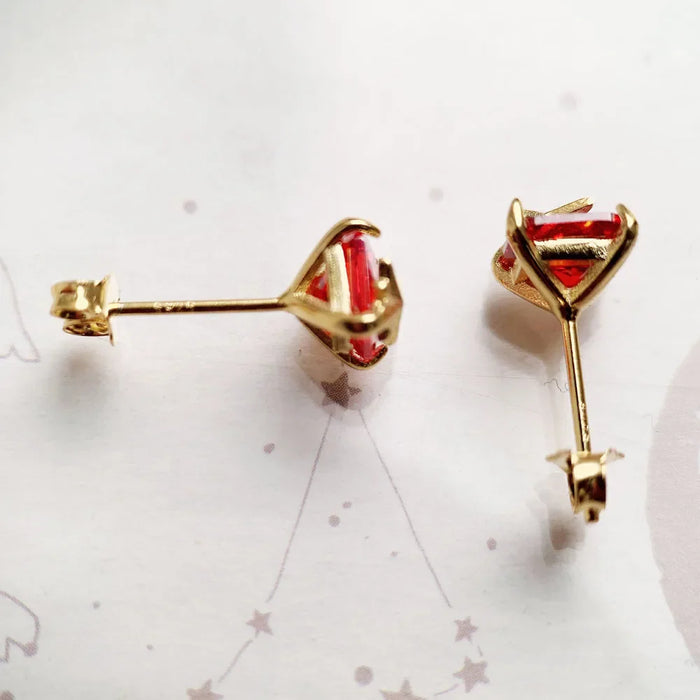 925 Sterling Silver Orange Stone Star Ear Studs Romantic Gift