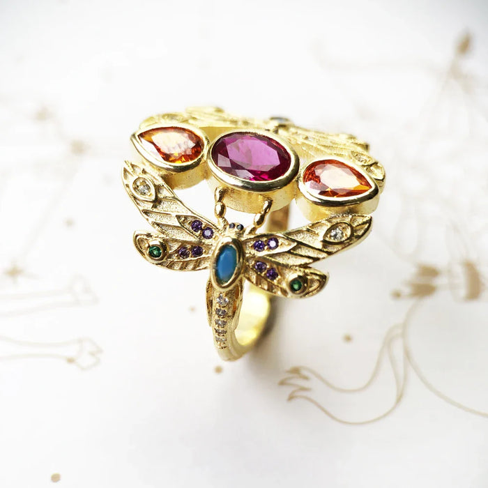 925 Sterling Silver Dragonfly Ring Colourful Bihemia