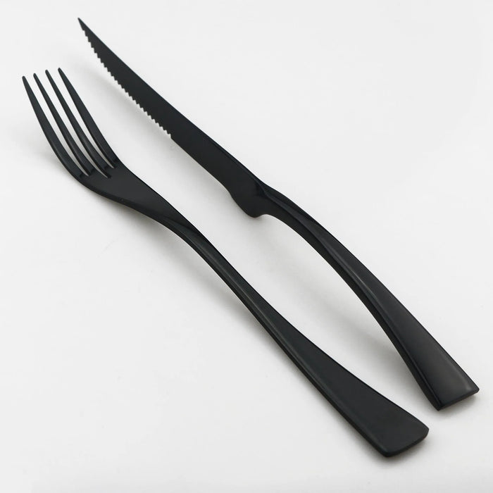 24 Piece Stainless Steel Dinnerware Set Black Cutlery Tableware