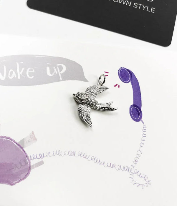 925 Sterling Silver Swallow Pave Pendant Fashion Accessory For Women