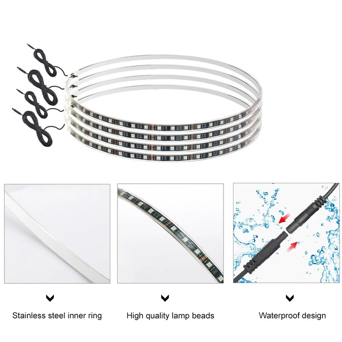 4Pcs 120Cm Rgb Led Car Hub Lamp Sound Control Waterproof Flexible 12V Auto Wheel Ring Decorative Atmosphere Light