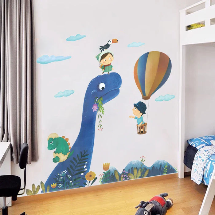 Blue Dinosaur Hot Airballoon Wall Stickers For Kids Room