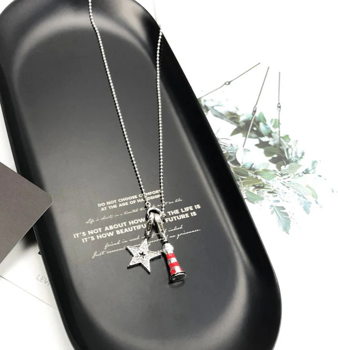 925 Sterling Silver Star & Lighthouse Charm Necklace Fashion Jewelry For Women