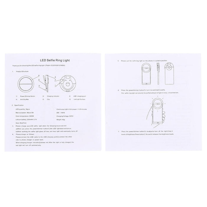 Charging Selfie Beauty Light For Iphone Galaxy Huawei Xiaomi Lg Htc And Other Smart Phones With Adjustable Clip & Usb Cable