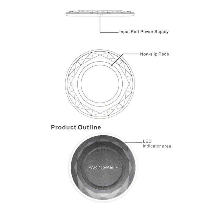 1M Fast Charging Wireless Charger Diamond Qi Standard