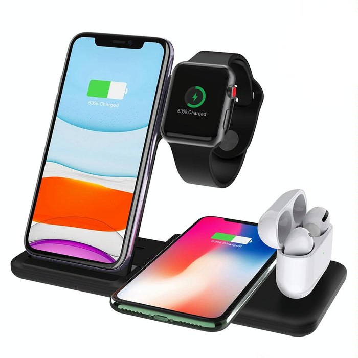 4 In 1 Wireless Charger Stand For Iphone Apple Watch Airpods Dual Phone Charging Black