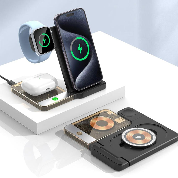 15W 5 In 1 Foldable Magnetic Wireless Charger With Night Light