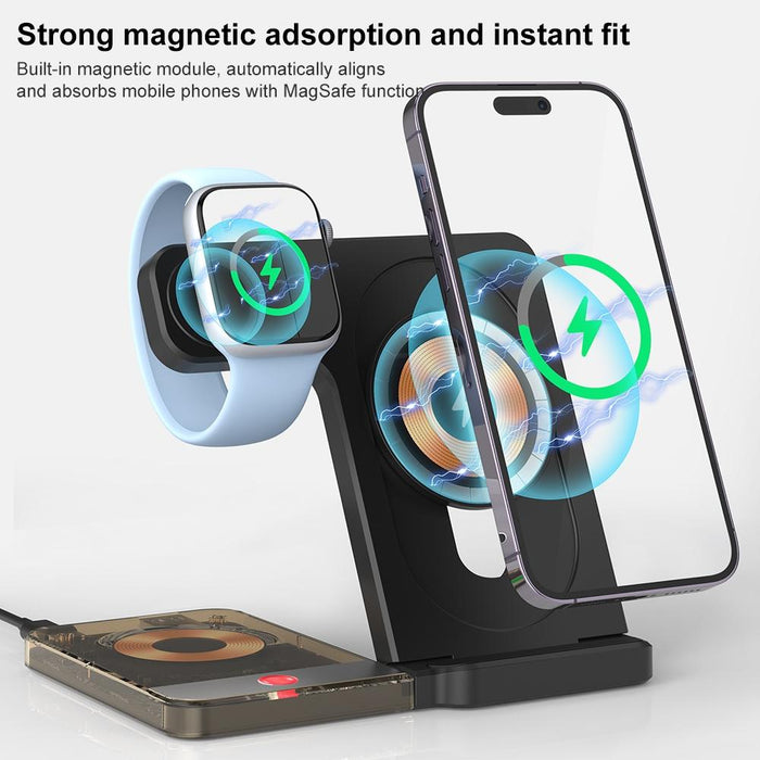 15W 5 In 1 Foldable Magnetic Wireless Charger With Night Light