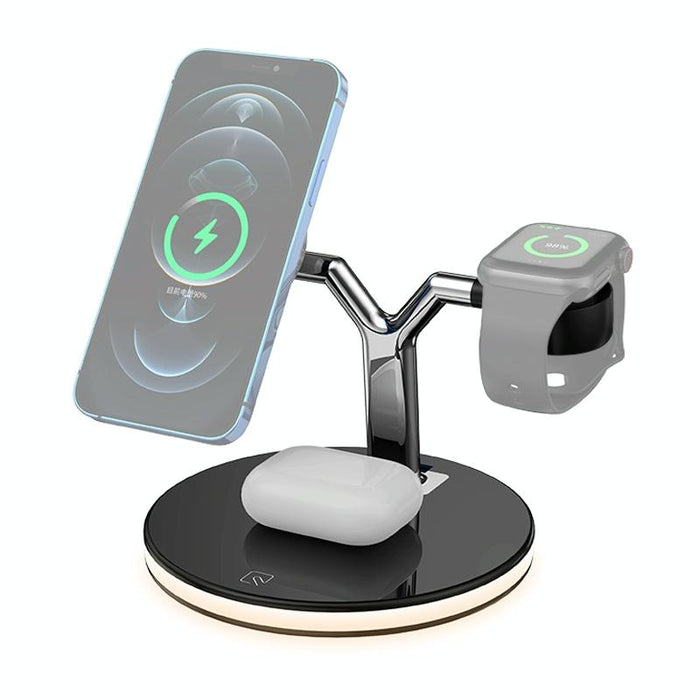 15W 3 In 1 Magnetic Wireless Charger For Phones Watches And Airpods With Led Light