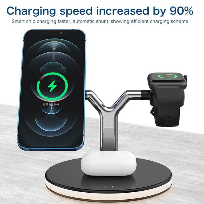 15W 3 In 1 Magnetic Wireless Charger For Phones Watches And Airpods With Led Light