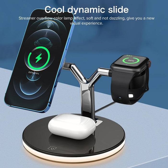 15W 3 In 1 Magnetic Wireless Charger For Phones Watches And Airpods With Led Light