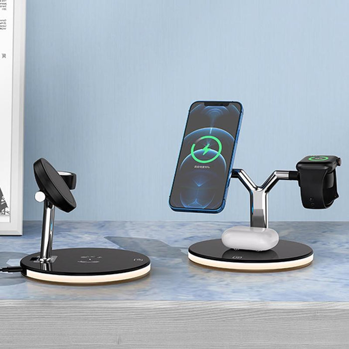 15W 3 In 1 Magnetic Wireless Charger For Phones Watches And Airpods With Led Light