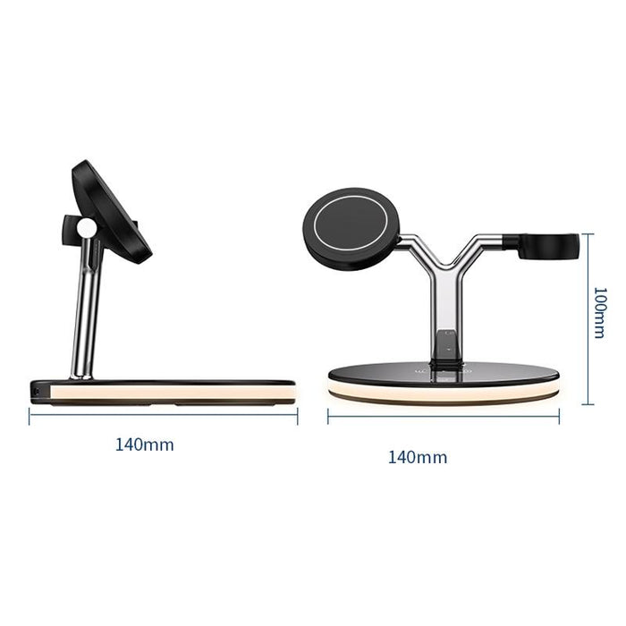 15W 3 In 1 Magnetic Wireless Charger For Phones Watches And Airpods With Led Light