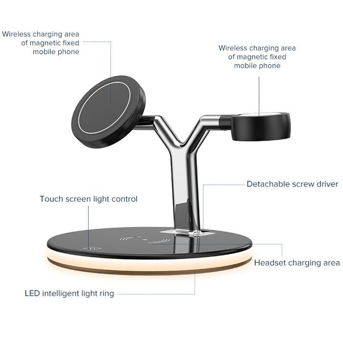 15W 3 In 1 Magnetic Wireless Charger For Phones Watches And Airpods With Led Light