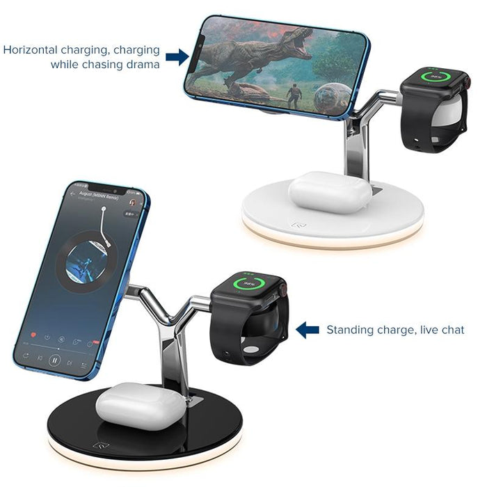 15W 3 In 1 Magnetic Wireless Charger For Phones Watches And Airpods With Led Light