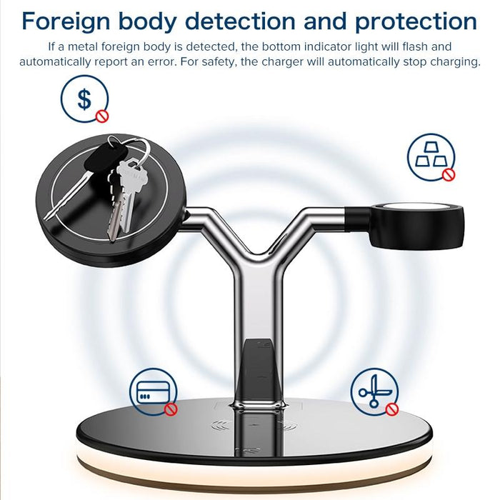 15W 3 In 1 Magnetic Wireless Charger For Phones Watches And Airpods With Led Light