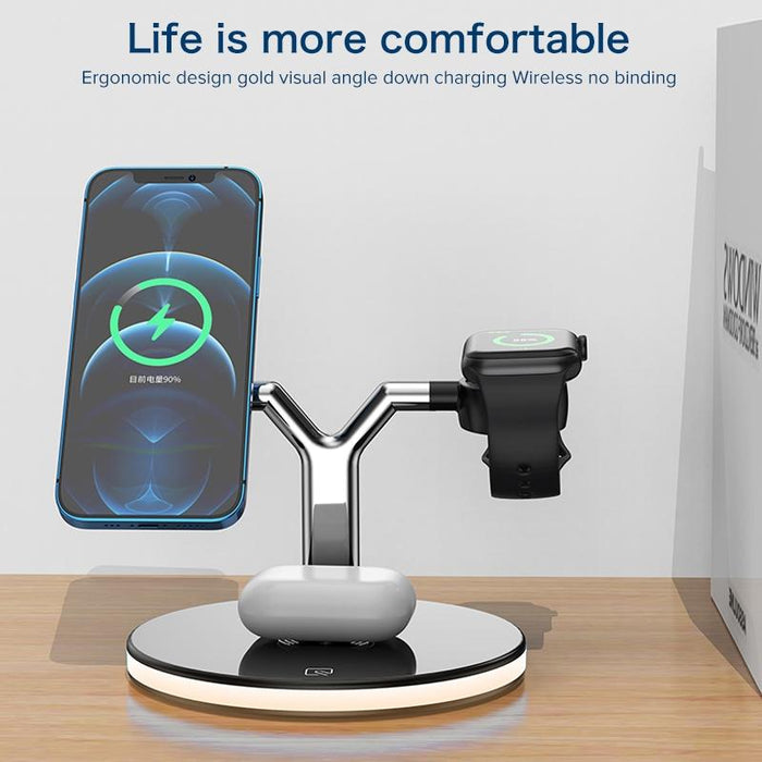 15W 3 In 1 Magnetic Wireless Charger For Phones Watches And Airpods With Led Light