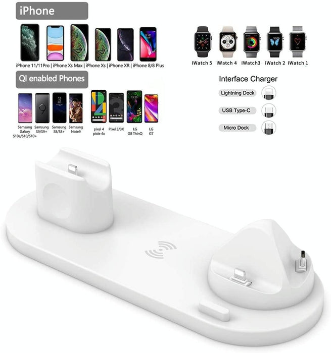 6 In 1 Wireless Charger For Iphone Apple Watch Airpods & Android