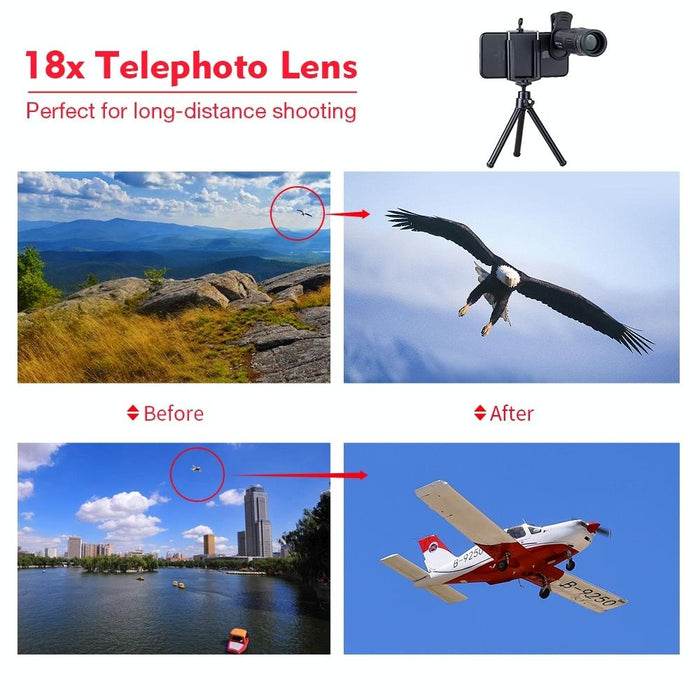 3 In 1 Universal 18X Telephoto Lens + Tripod Mount + Mobile Phone Clip
