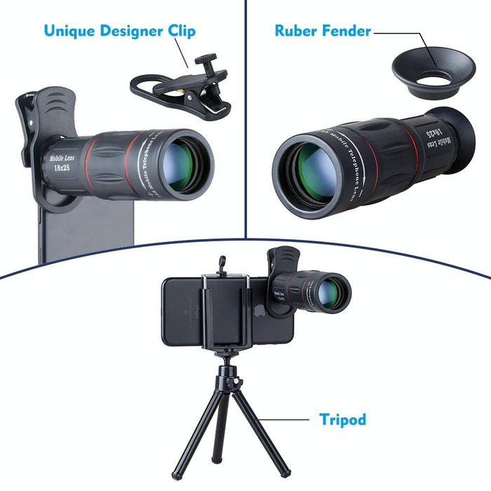 3 In 1 Universal 18X Telephoto Lens + Tripod Mount + Mobile Phone Clip
