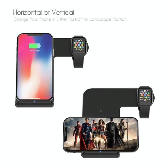 Vertical Magnetic Wireless Charger For Qi Phones & Apple Watch Black