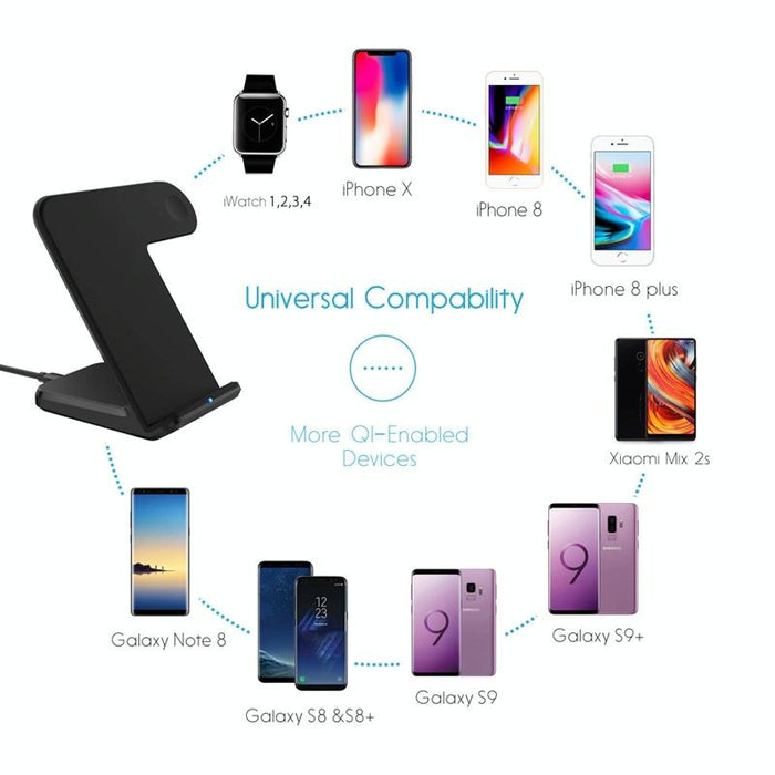 Vertical Magnetic Wireless Charger For Qi Phones & Apple Watch Black