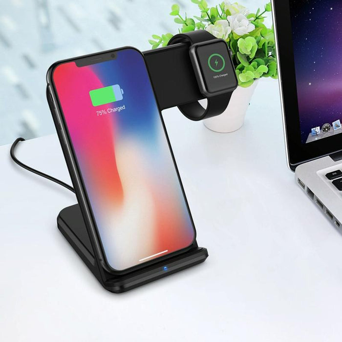Vertical Magnetic Wireless Charger For Qi Phones & Apple Watch Black