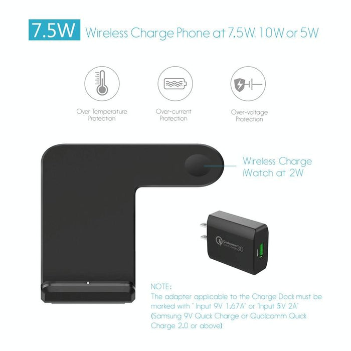 Vertical Magnetic Wireless Charger For Qi Phones & Apple Watch Black