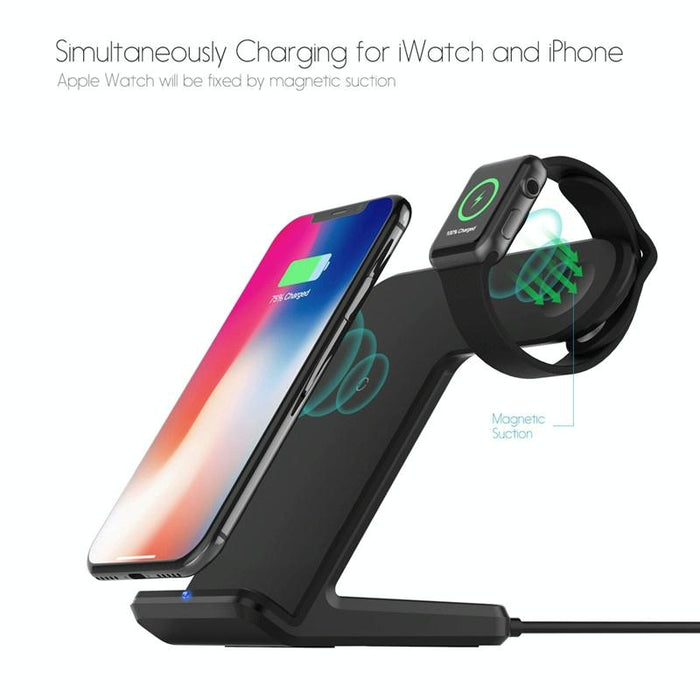 Vertical Magnetic Wireless Charger For Qi Phones & Apple Watch Black