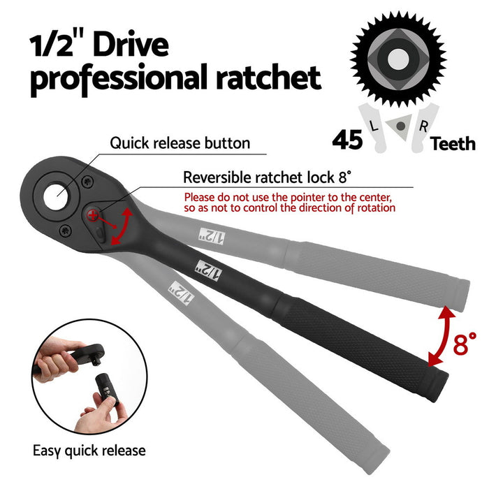 30Pc 1/2" Drive Socket Set Cr-V Steel 8-32Mm Workshop Repair