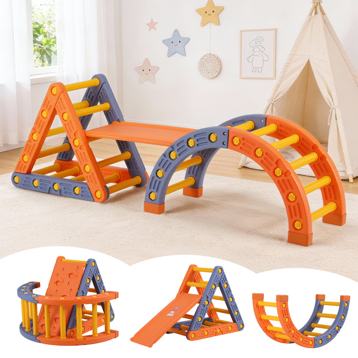 Climbing Frame Set With Slide Indoor Outdoor Toddler Toys Pikler Triangle Climber With Arch