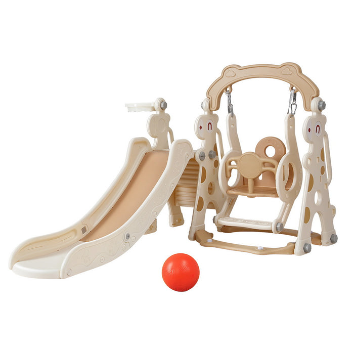 Kids Slide Swing Set Basketball Hoop Outdoor Playground Toys 160Cm Beige
