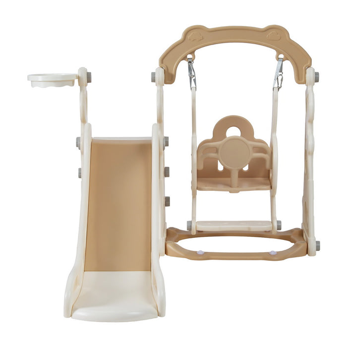 Kids Slide Swing Set Basketball Hoop Outdoor Playground Toys 160Cm Beige