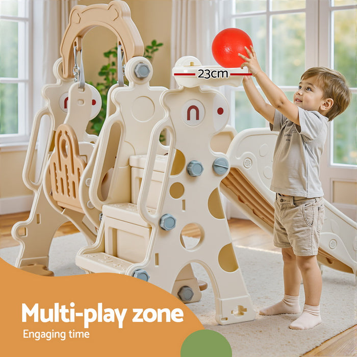 Kids Slide Swing Set Basketball Hoop Outdoor Playground Toys 160Cm Beige