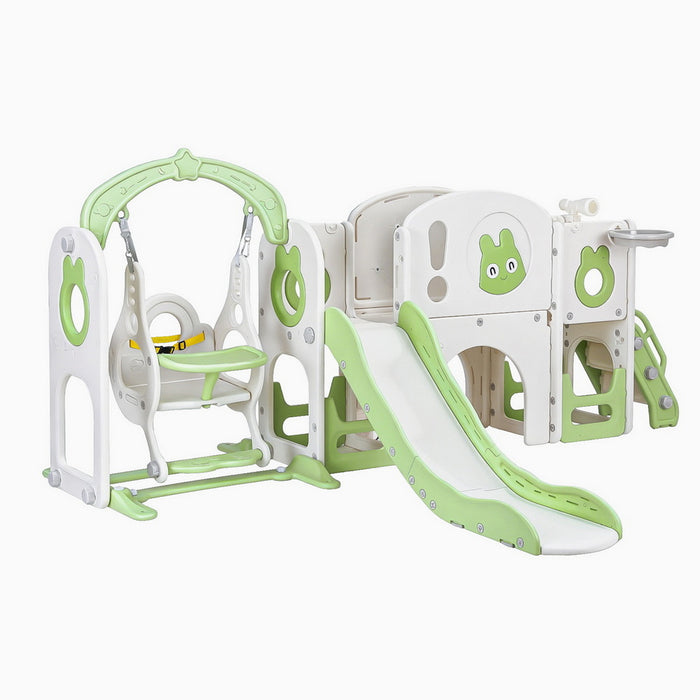 Kids Slide Swing Set Basketball Hoop Ring Football Outdoor Toys 140cm Green