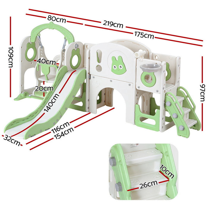 Kids Slide Swing Set Basketball Hoop Ring Football Outdoor Toys 140cm Green