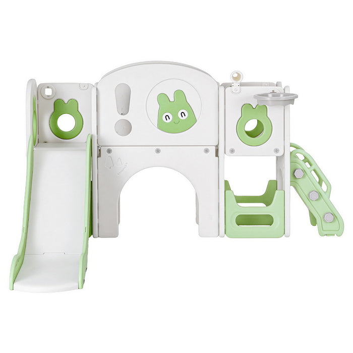 Kids Slide Swing Set Ball Hoop Rings Football Outdoor Toys Green