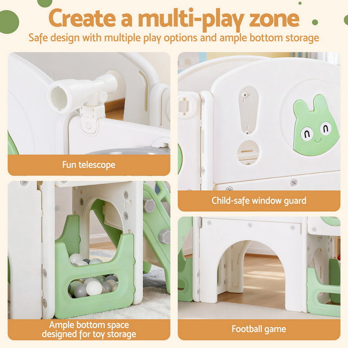 Kids Slide Swing Set Ball Hoop Rings Football Outdoor Toys Green